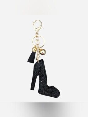 Black Sparkle High Heel Keychain/BagCharm with Gold Hardware.